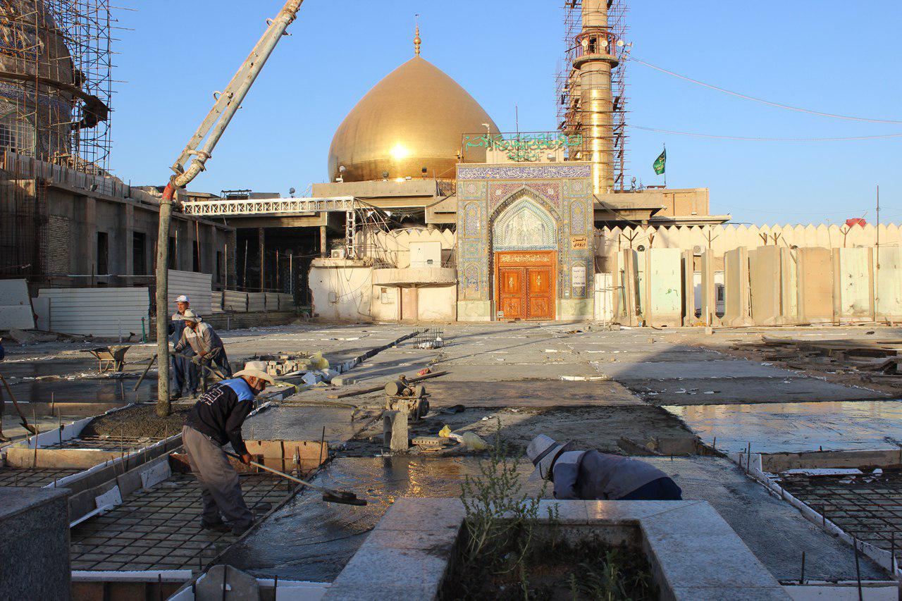 صحن حرم مطهر عسکریین(ع) با سنگ ایرانی مفروش شد + تصاویر