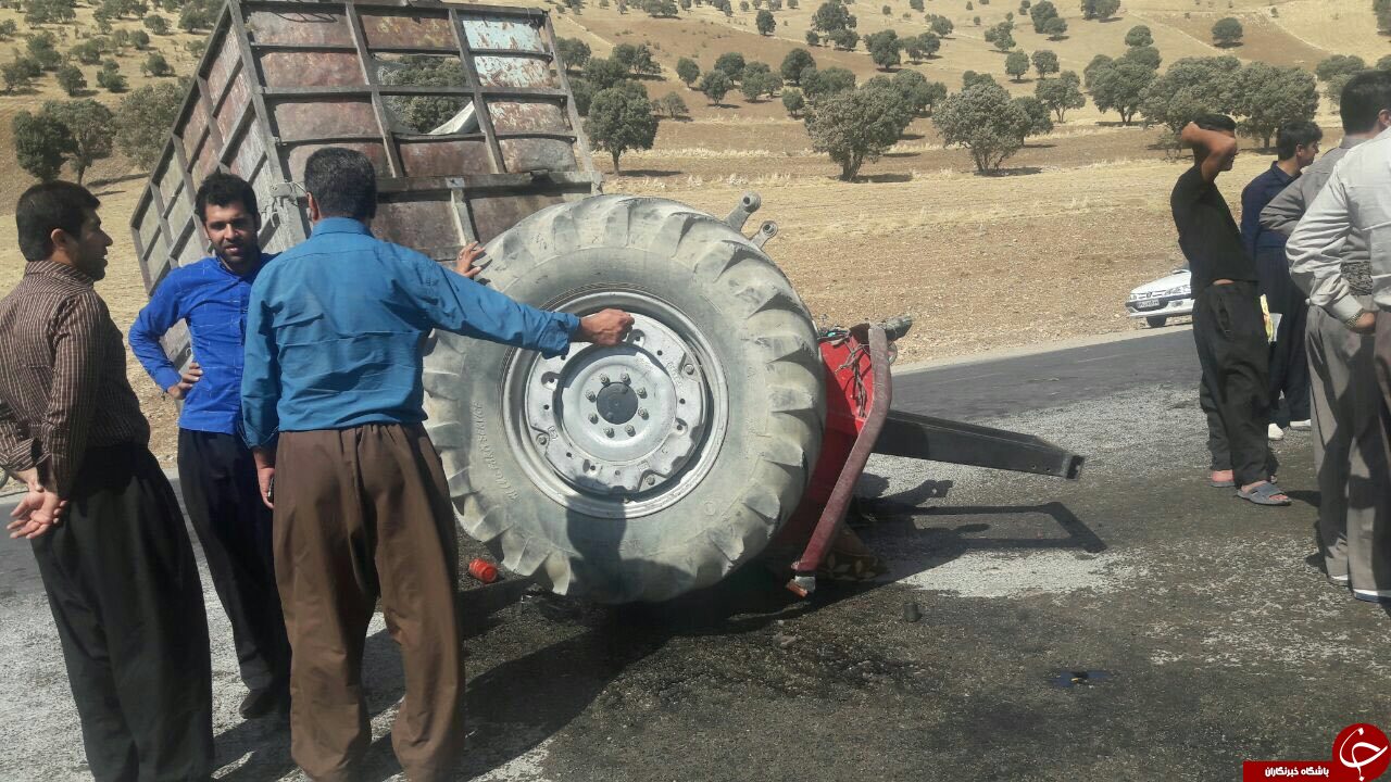 حادثه رانندگی برخورد پراید و تراکتور در ثلاث بابا جانی