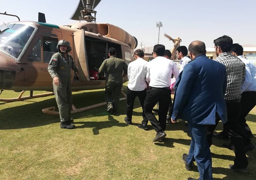 انتقال بیمار تصادفی از ایذه با بالگرد به اهواز جهت ادامه درمان