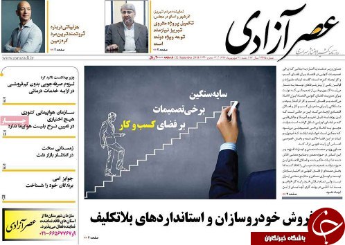 صفحه نخست روزنامه استان&zwnj;آذربایجان شرقی شنبه ۳۱ شهریور ماه