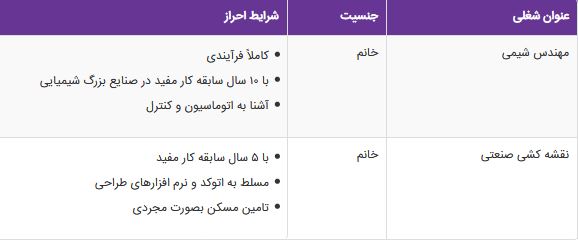استخدام مهندس شیمی،نقشه کشی صنعتی در یک شرکت معتبر در تهران