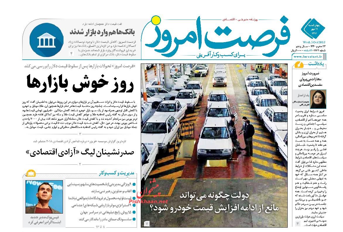 صفحه نخست روزنامه های اقتصادی 11 مهرماه