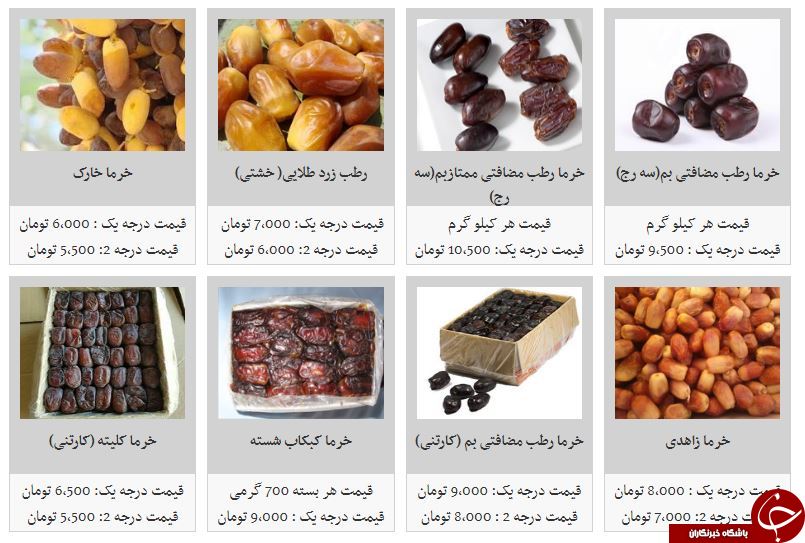 قیمت انواع خرما در میادین میوه و تره بار