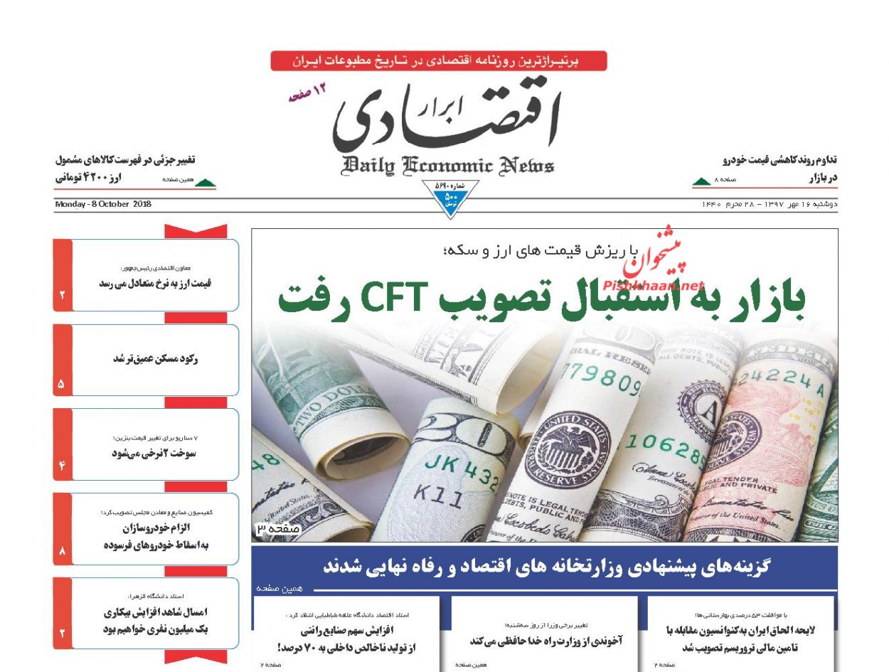 صفحه نخست روزنامه های اقتصادی 16 مهرماه