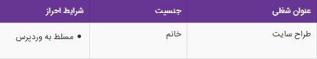 استخدام طراح سایت خانم مسلط به وردپرس / تهران