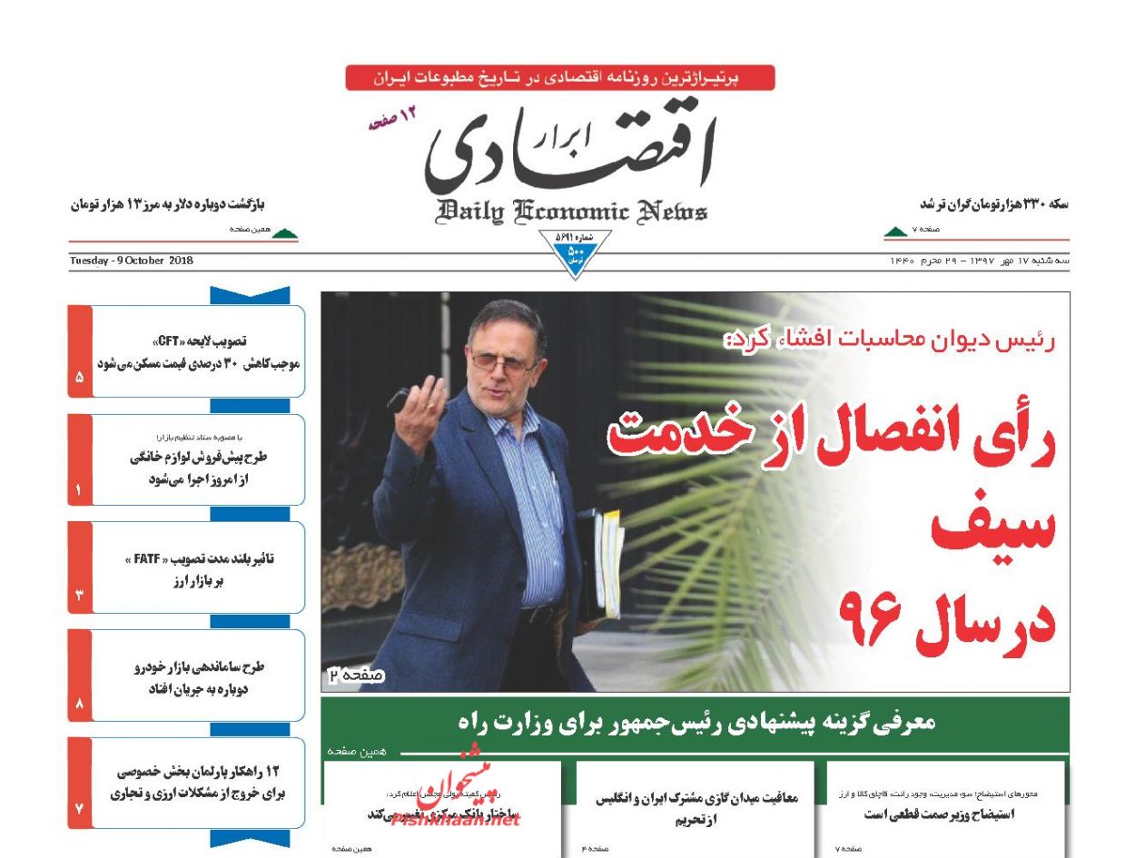 صفحه نخست روزنامه های اقتصادی 17 مهرماه