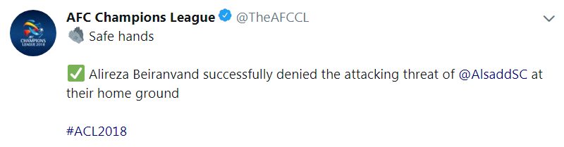 AFC از عملکرد بیرانوند در لیگ قهرمانان آسیا تمجید کرد AFC از عملکرد بیرانوند در لیگ قهرمانان آسیا تمجید کرد