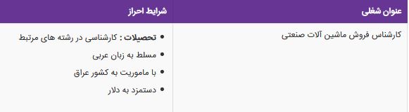استخدام کارشناس فروش ماشین آلات صنعتی در یک شرکت معتبر - تهران