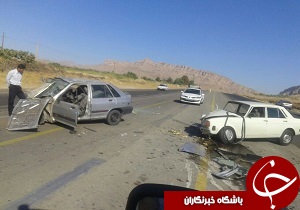 مصدومیت ۴ نفر براثر تصادف دو دستگاه خودرو سواری در جاده‌ی پلدختر-خرم آباد