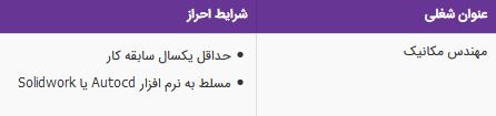 استخدام مهندس مکانیک در یک شرکت معتبر در مرکزی