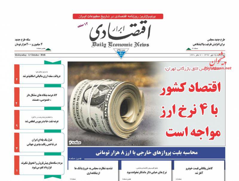 صفحه نخست روزنامه های اقتصادی 25 مهرماه