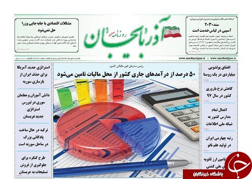 صفحه نخست روزنامه استان&zwnj;آذربایجان شرقی شنبه ۲۸ مهر ماه
