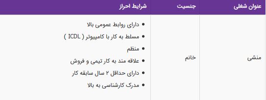 استخدام منشی خانم در شرکت بازرگانی زینو صنعت در تهران