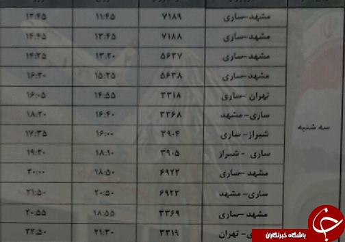 پرواز&zwnj;های سه شنبه یکم آبان ماه فرودگاه&zwnj;های مازندران