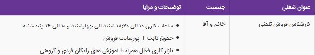 استخدام کارشناس فروش تلفنی با حقوق ثابت و پورسانت فروش درتهران