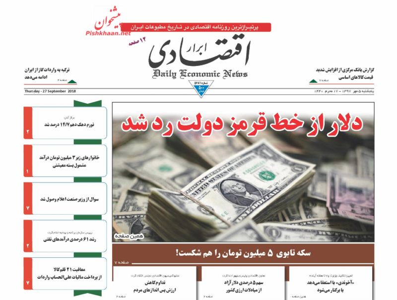 صفحه نخست روزنامه های اقتصادی 5 مهرماه صفحه نخست روزنامه های اقتصادی 5 مهرماه