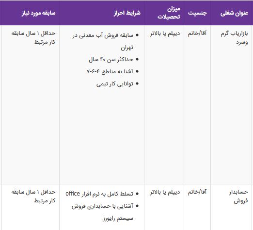 استخدام بازاریاب گرم وسرد،حسابدار فروش در تهران