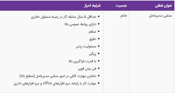 استخدام منشی مدیرعامل خانم در یک شرکت معتبر در تهران