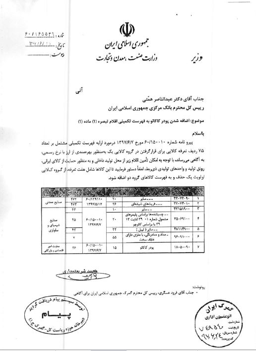 حذف ۷ قلم کالا از دریافت ارز دولتی+ سند