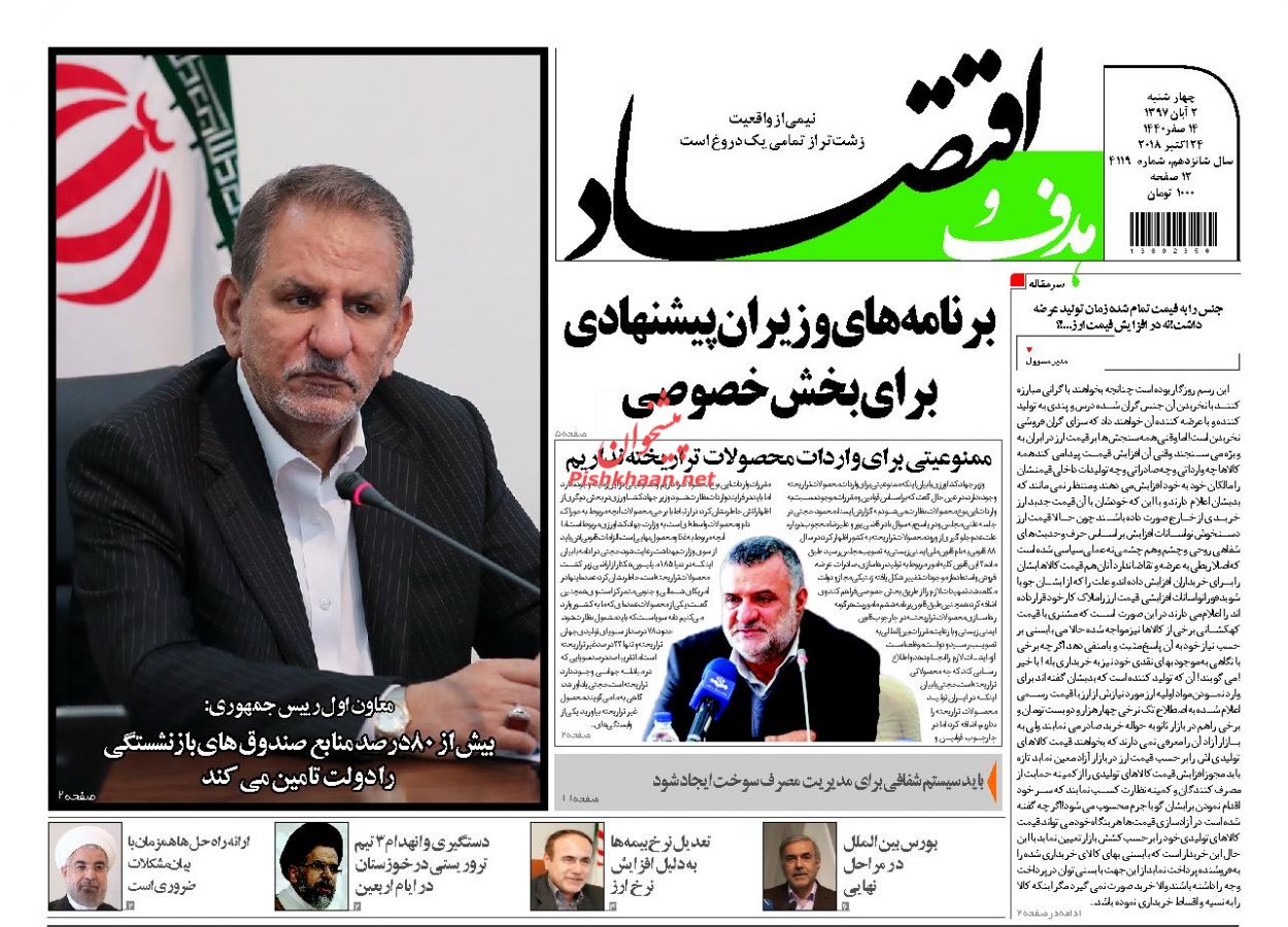 صفحه نخست روزنامه های اقتصادی 2 آبان ماه