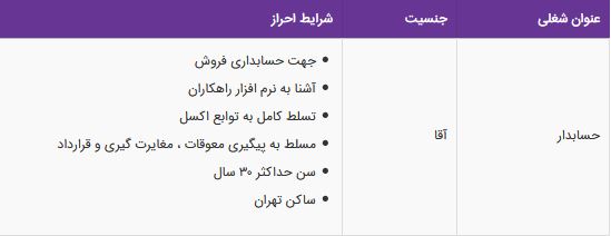 استخدام حسابدار آقا در تهران