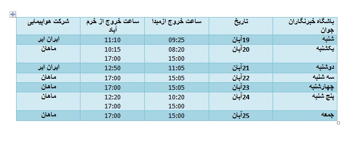 برنامه پرواز‌های فرودگاه خرم‌آباد از ۱۹ تا ۲۵ آبان ماه