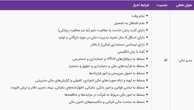 ستخدام مدیر مالی در یک شرکت معتبر در تهران