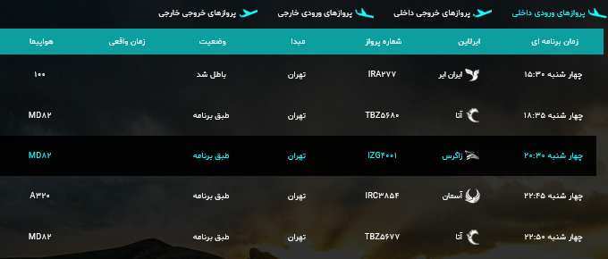 پرواز&zwnj;های چهارشنبه دوم آبان ماه از فرودگاه بین المللی ارومیه
