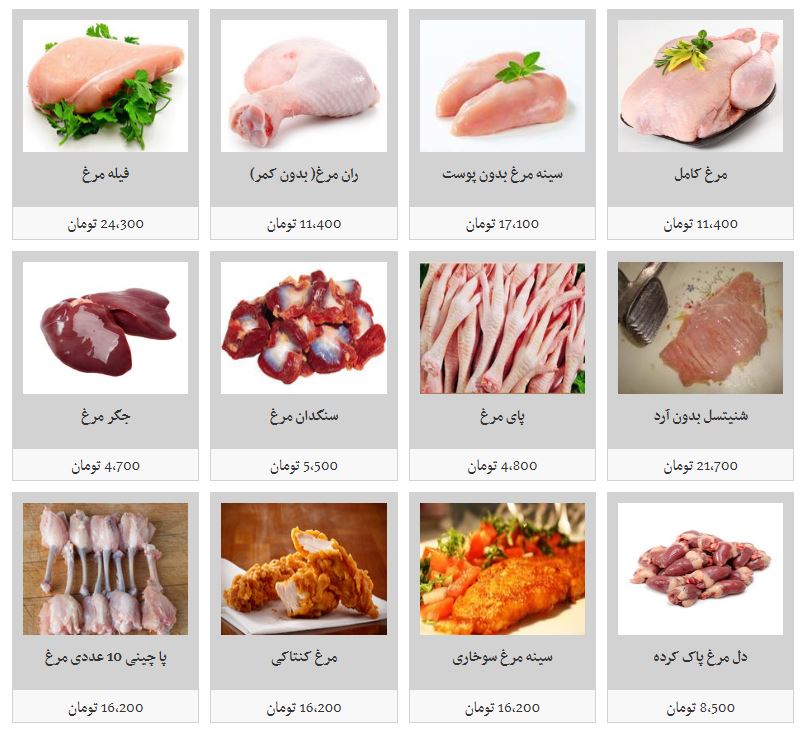 قیمت مرغ و انواع آلایش آن در غرفه تره بار + جدول