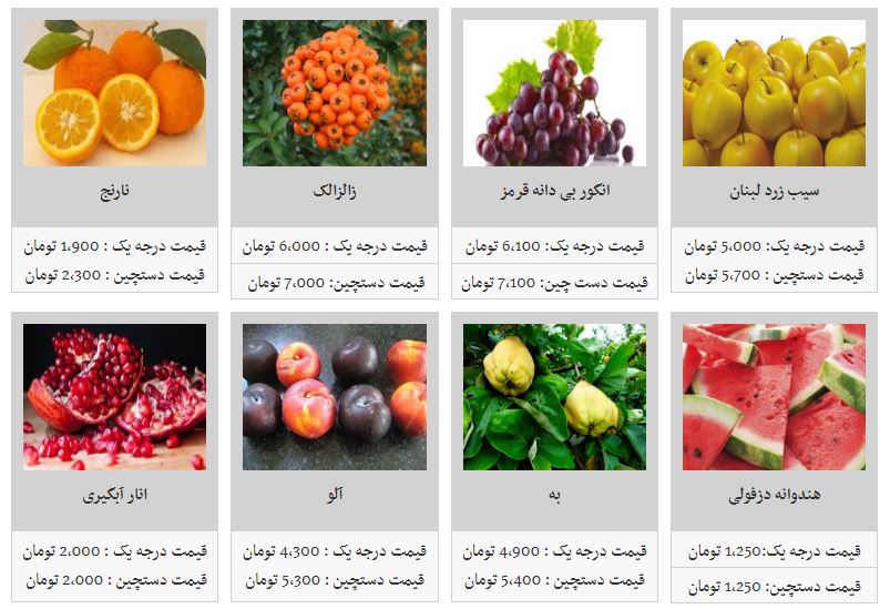 قیمت انواع میوه در میادین میوه و تره بار