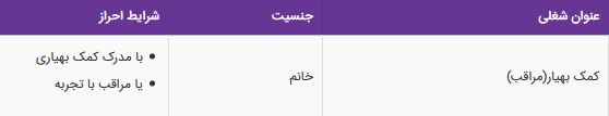 استخدام کمک بهیار(مراقب) خانم در شرکت آرامش گستر پرهام