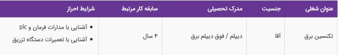 استخدام تکنیسین برق آقا در شرکت آذین پلاست فناوران آسیا- البرز