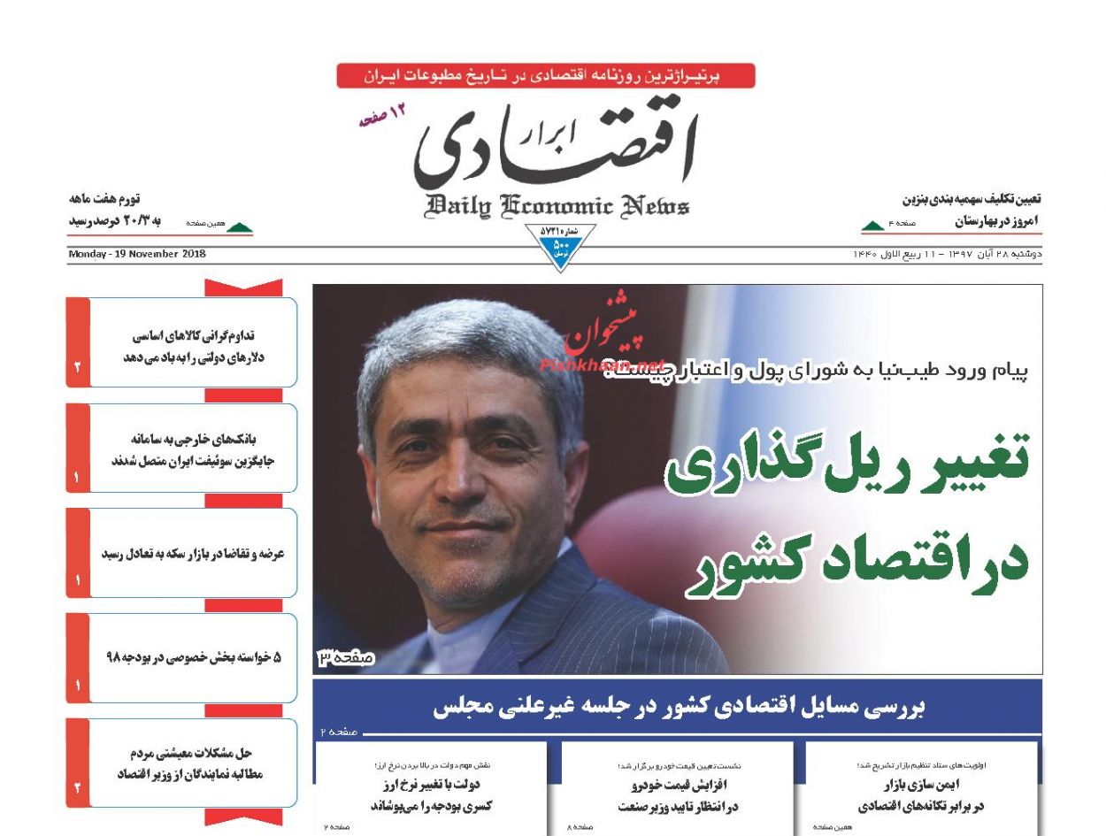 صفحه نخست روزنامه های اقتصادی 28 آبان ماه