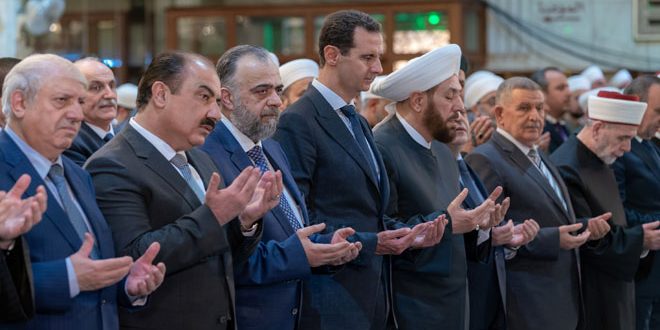حضور بشار اسد در مراسم جشن میلاد پیامبر اعظم در دمشق+ تصاویر