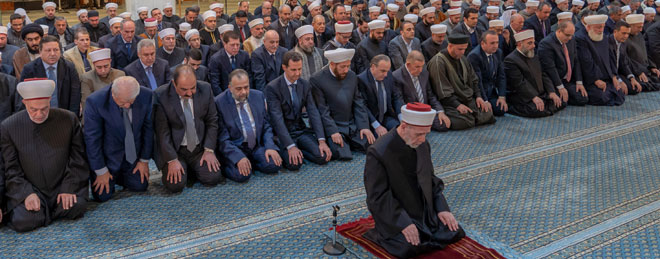 حضور بشار اسد در مراسم جشن میلاد پیامبر اعظم در دمشق+ تصاویر