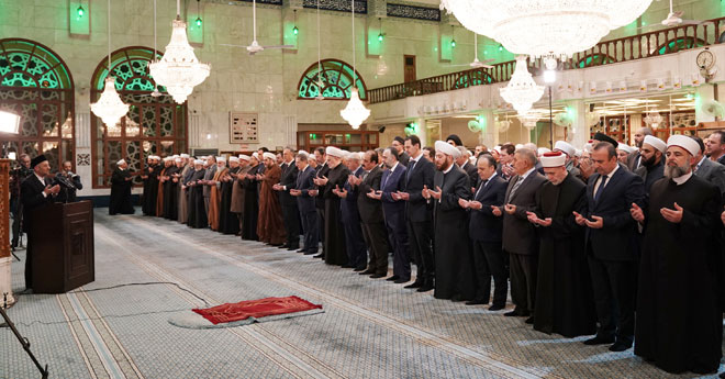 حضور بشار اسد در مراسم جشن میلاد پیامبر اعظم در دمشق+ تصاویر