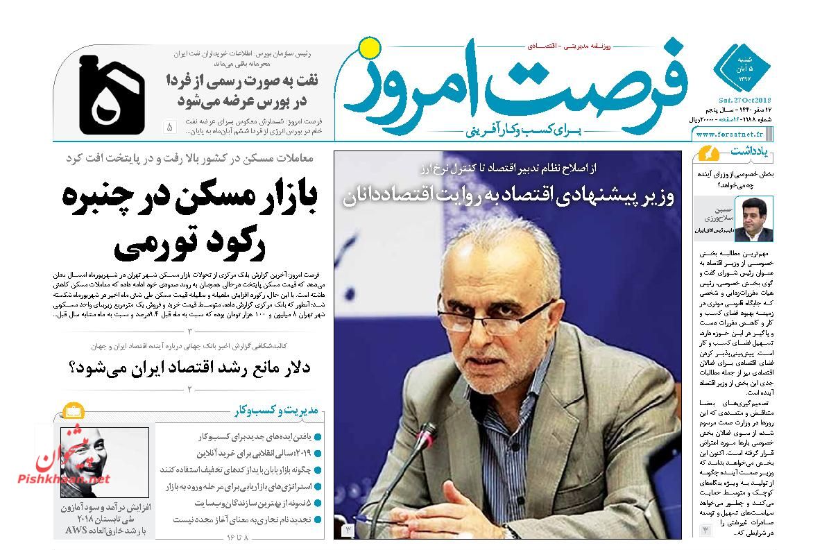 صفحه نخست روزنامه های اقتصادی 5 آبان ماه