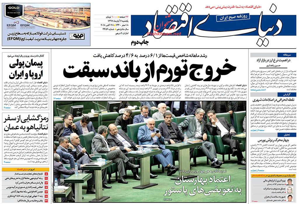 صفحه نخست روزنامه های اقتصادی 6 آبان ماه