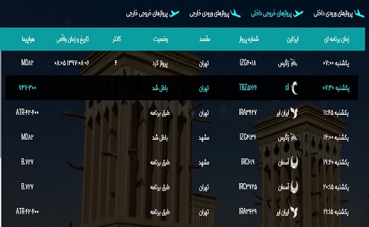 پرواز&zwnj;های فرودگاه شهید صدوقی یزد