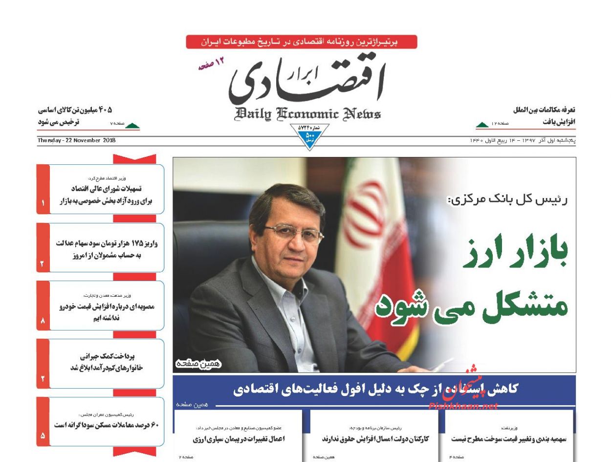 صفحه نخست روزنامه های اقتصادی 1 آذر ماه