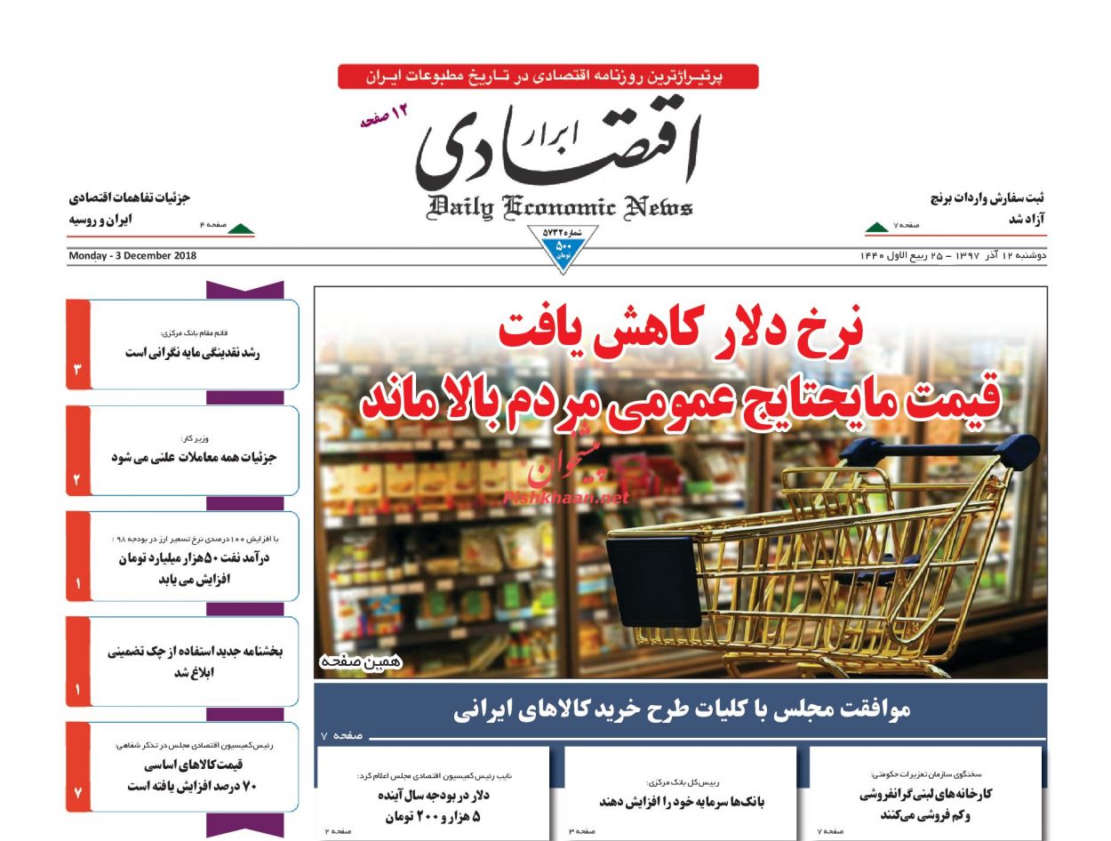 صفحه نخست روزنامه&zwnj;های اقتصادی ۱۲ آذر ماه
