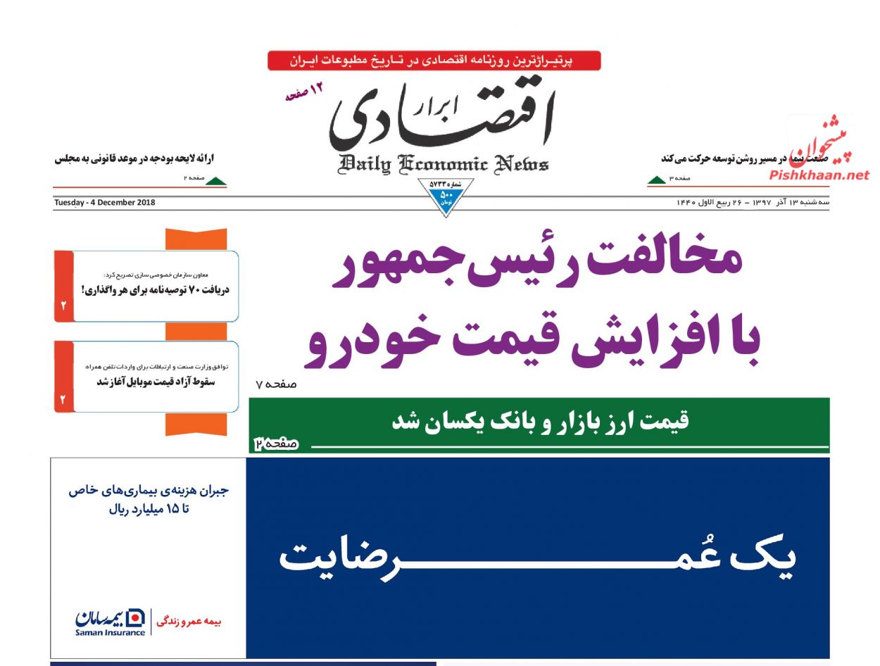 صفحه نخست روزنامههای اقتصادی ۱۳ آذر ماه صفحه نخست روزنامههای اقتصادی ۱۳ آذر ماه