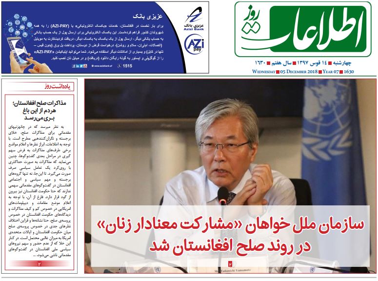 تصاویر صفحه اول روزنامه های افغانستان/ 14 قوس