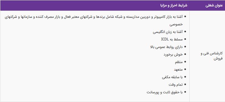 استخدام کارشناس فنی و فروش در یک شرکت معتبر در تهران