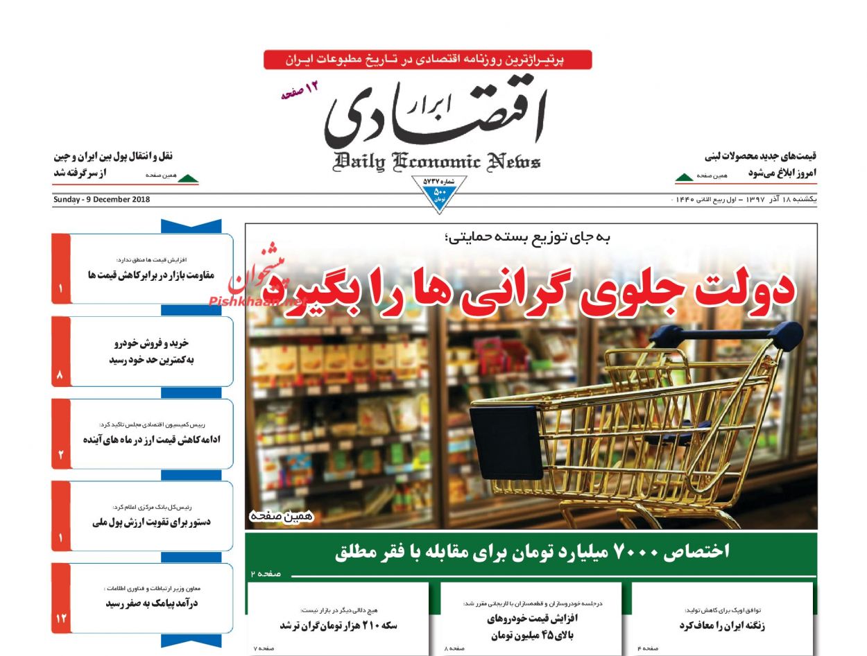 صفحه نخست روزنامه&zwnj;های اقتصادی ۱۸ آذر ماه