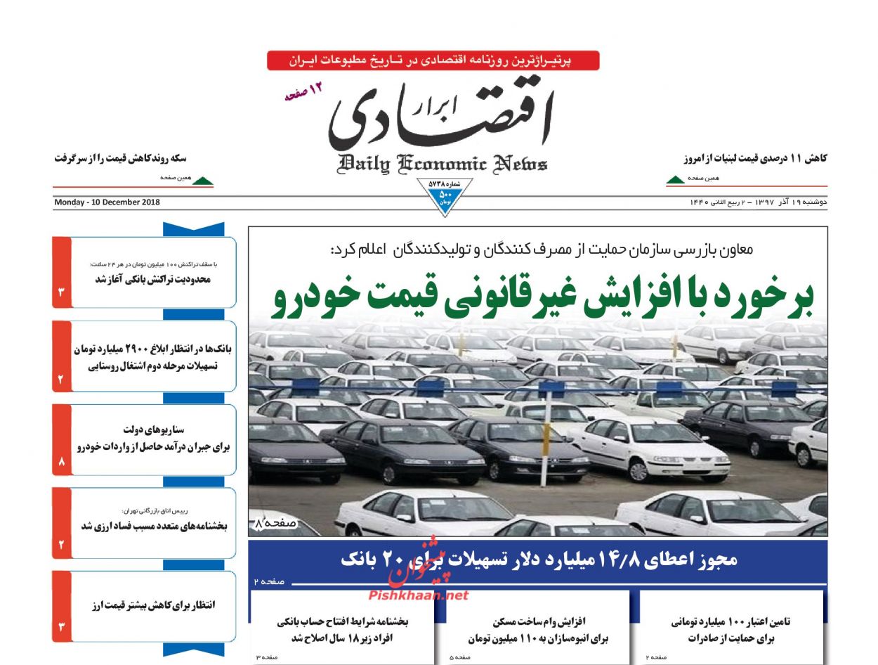 صفحه نخست روزنامه&zwnj;های اقتصادی ۱۹ آذر ماه