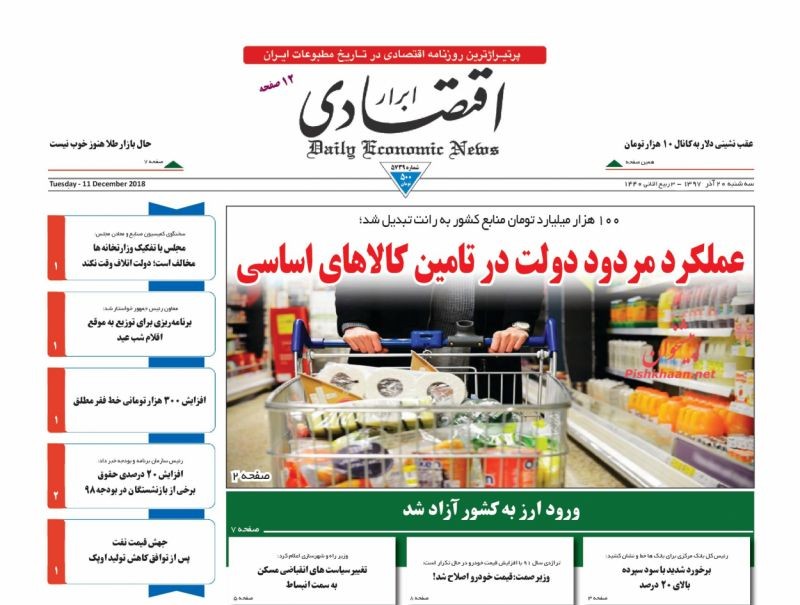 صفحه نخست روزنامه&zwnj;های اقتصادی ۲۰ آذر ماه