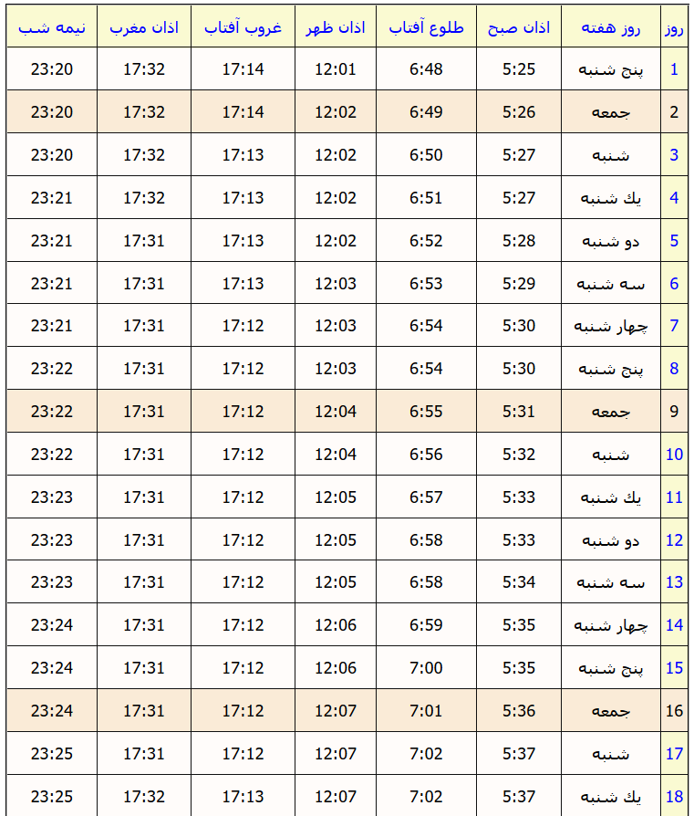 اوقات شرعی آذر ماه 97 به افق اهواز