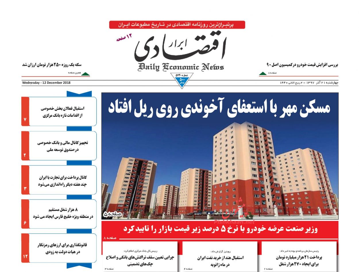 صفحه نخست روزنامه&zwnj;های اقتصادی ۲۱ آذر ماه