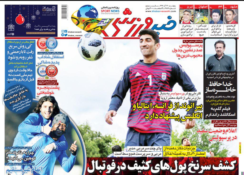 روزنامه&zwnj;های ورزشی بیست و دوم آذر